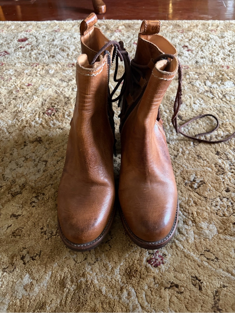 Bed Stu Cobbler Clair Lace-Up Leather Ankle Boots in Chestnut Brown side zip